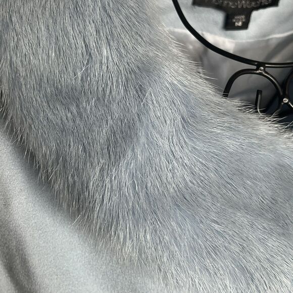 BICCI Florine Wachter Blue Wool Mink Collar  Skirt Suit Womens Size 14 ALTERED - Picture 8 of 16